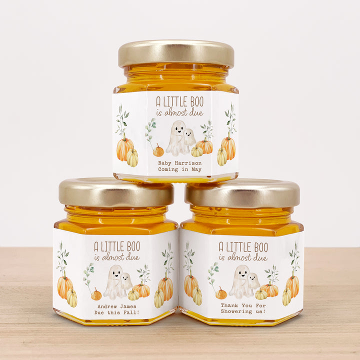 A Little Boo is Almost Due, Fall Baby Shower Honey Jars