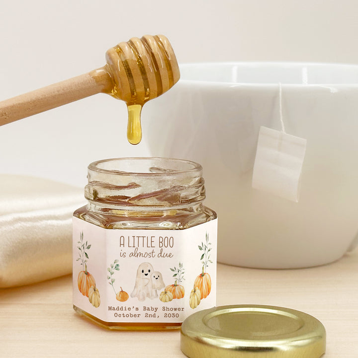A Little Boo is Almost Due, Fall Baby Shower Honey Jars