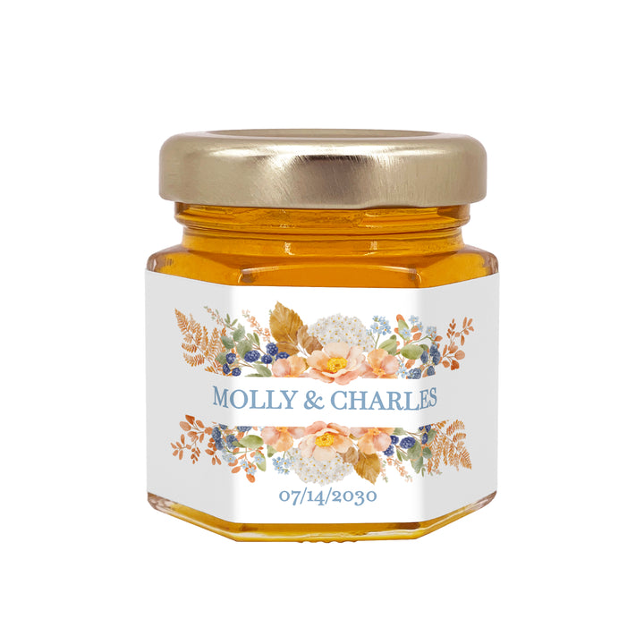 Honey Wedding Favors, Fall Wedding Honey, Peach &amp; Blue Florals