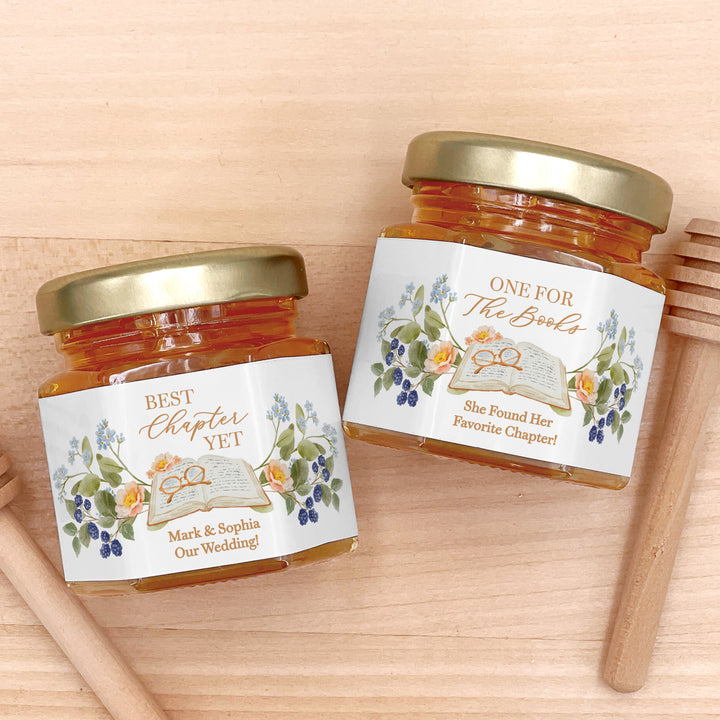 Book Themed Mini Honey Jar Favors, A New Chapter Begins Party Favors for Book Clubs, Weddings &amp; Bridal Showers