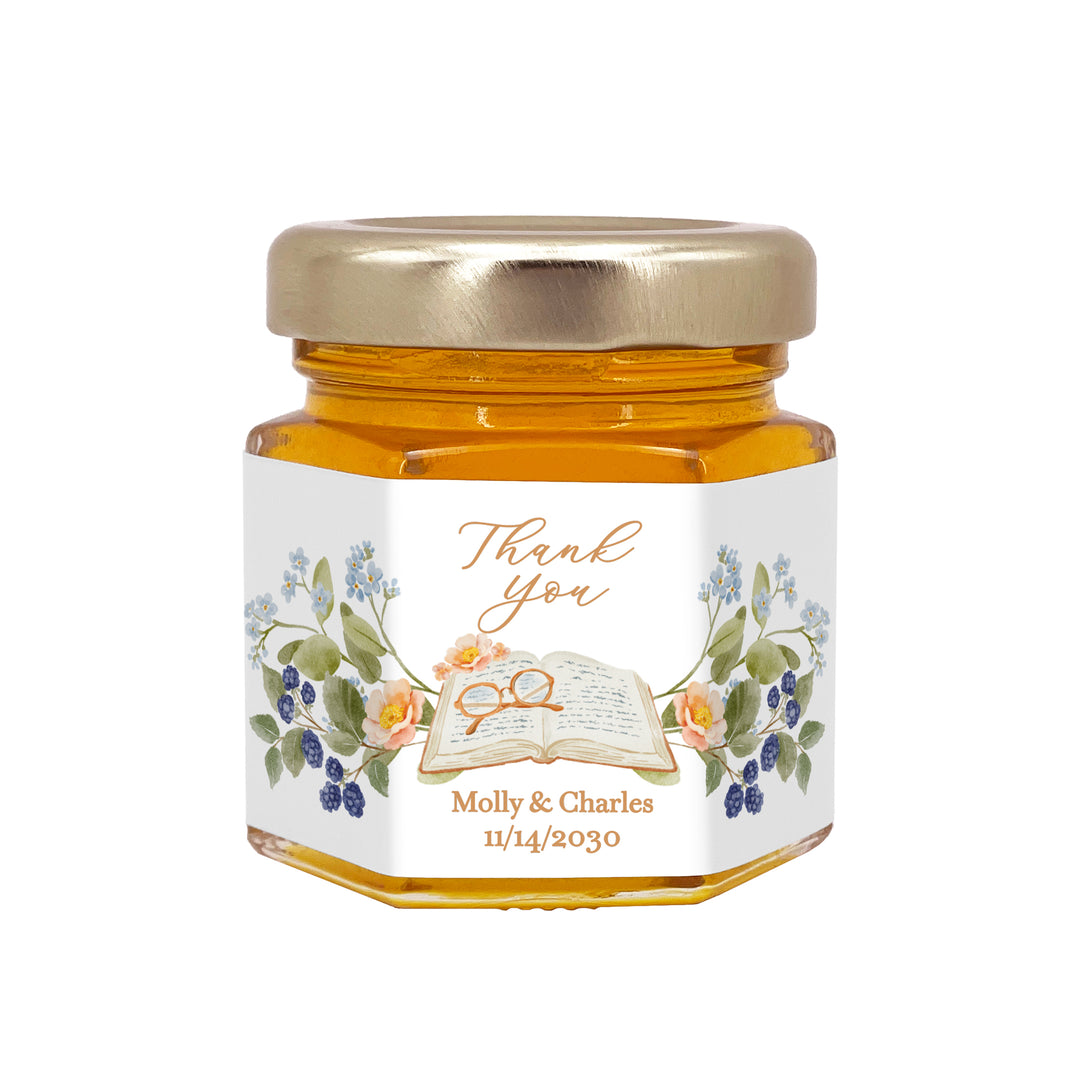 Book Themed Mini Honey Jar Favors, A New Chapter Begins Party Favors for Book Clubs, Weddings &amp; Bridal Showers