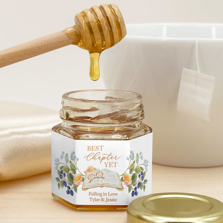 Book Themed Mini Honey Jar Favors, A New Chapter Begins Party Favors for Book Clubs, Weddings &amp; Bridal Showers