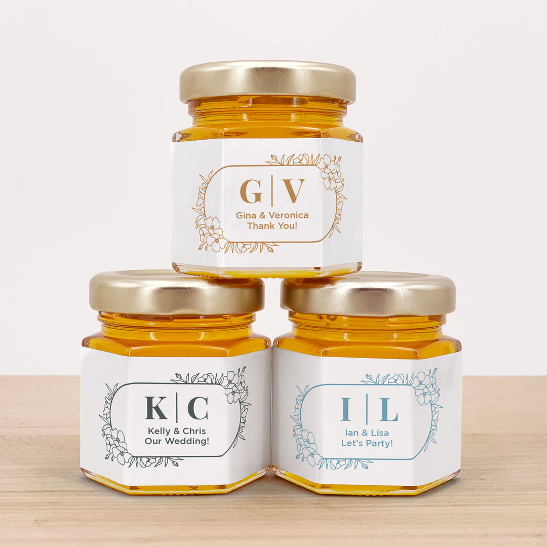 Honey Wedding Favors, Floral Line Drawing