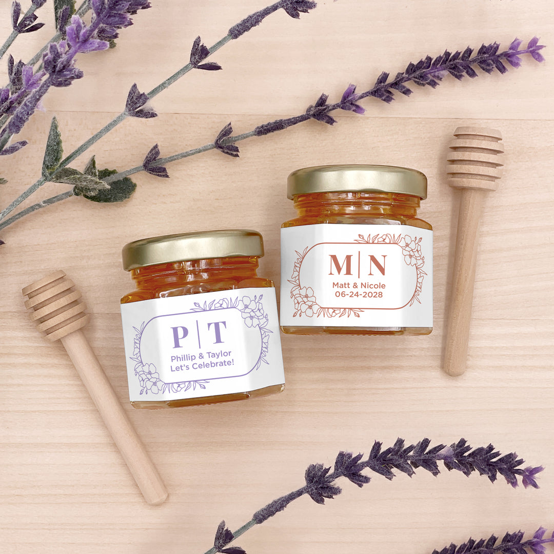 Honey Wedding Favors, Floral Line Drawing