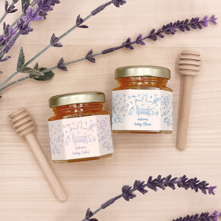 Honey Baby Shower Favors, Hand Drawn Baby Shower Icon Pattern Sketch