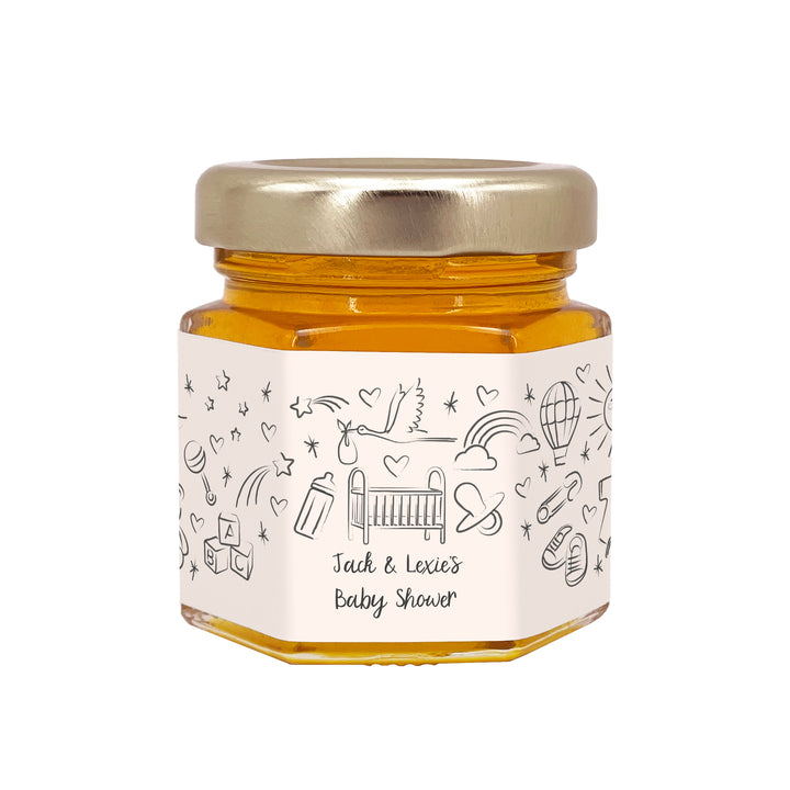 Honey Baby Shower Favors, Hand Drawn Baby Shower Icon Pattern Sketch