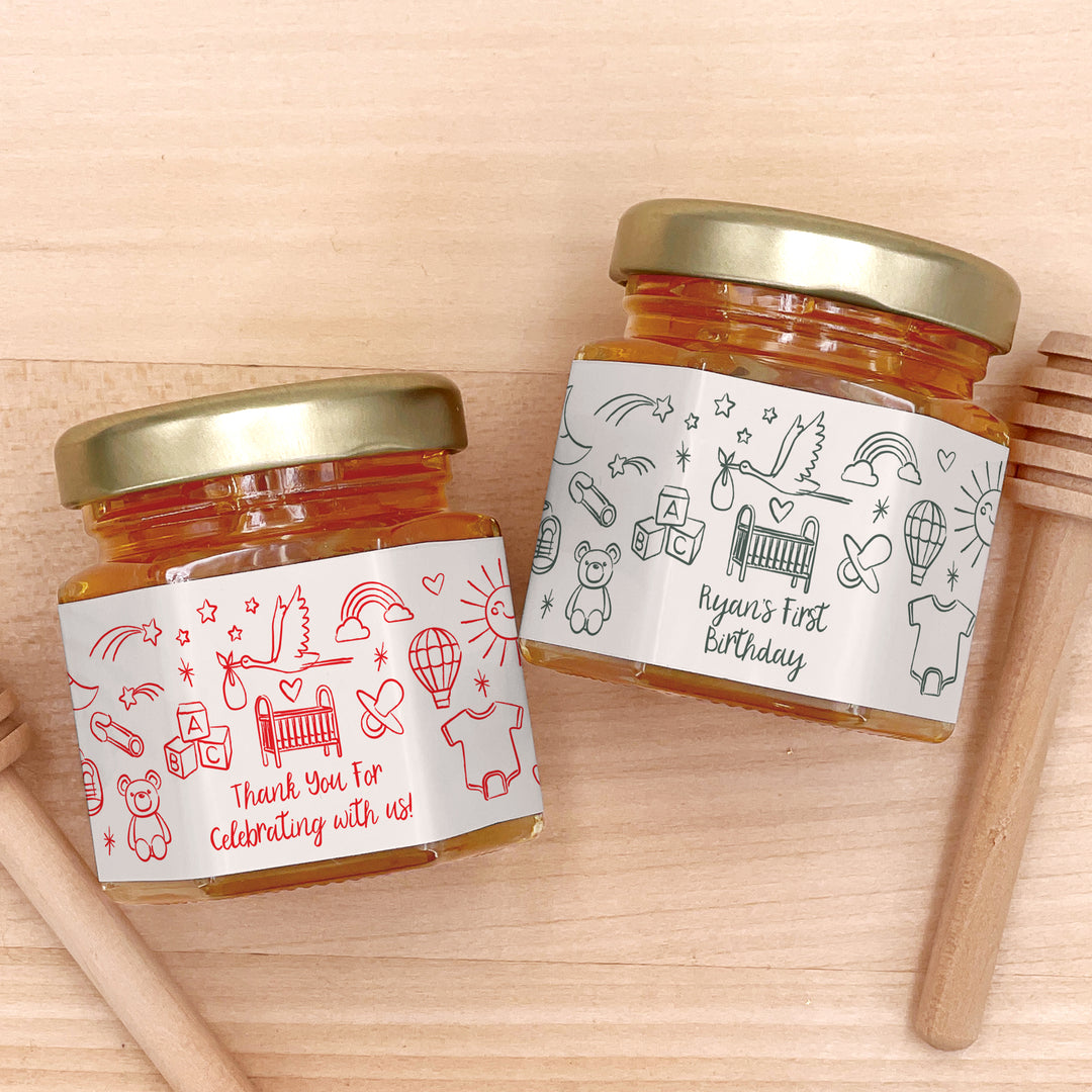 Honey Baby Shower Favors, Hand Drawn Baby Shower Icon Pattern Sketch