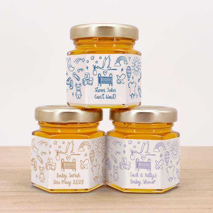 Honey Baby Shower Favors, Hand Drawn Baby Shower Icon Pattern Sketch