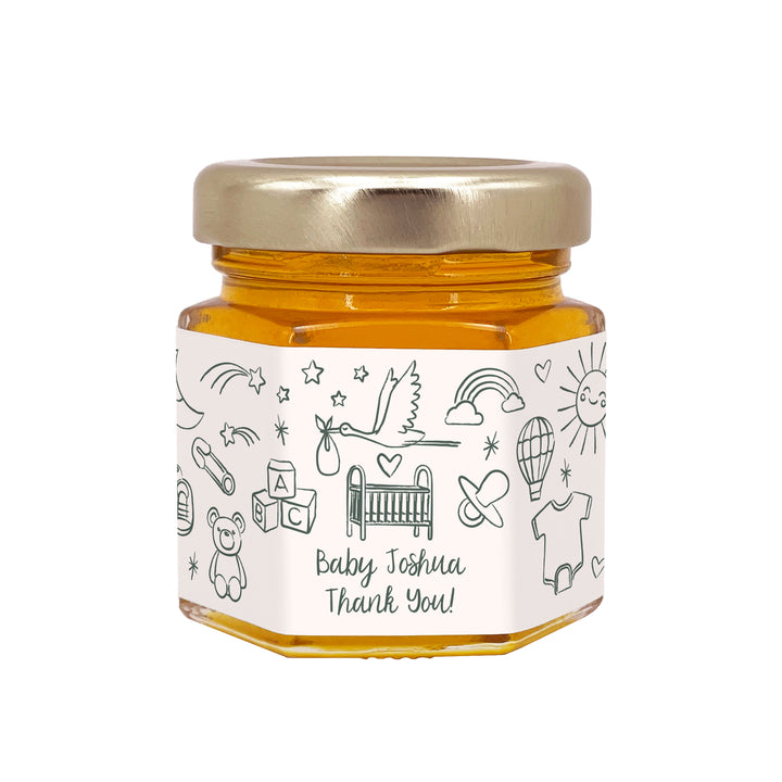Honey Baby Shower Favors, Hand Drawn Baby Shower Icon Pattern Sketch