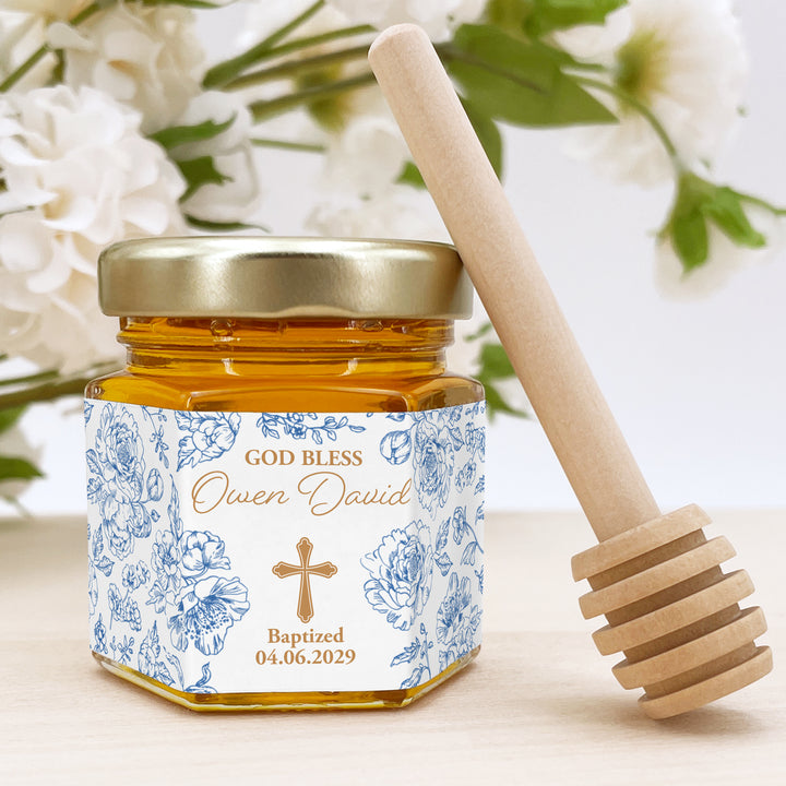 Baptism Wedding Favors, First Communion Favors, Chinoiserie Toile Baptism Honey