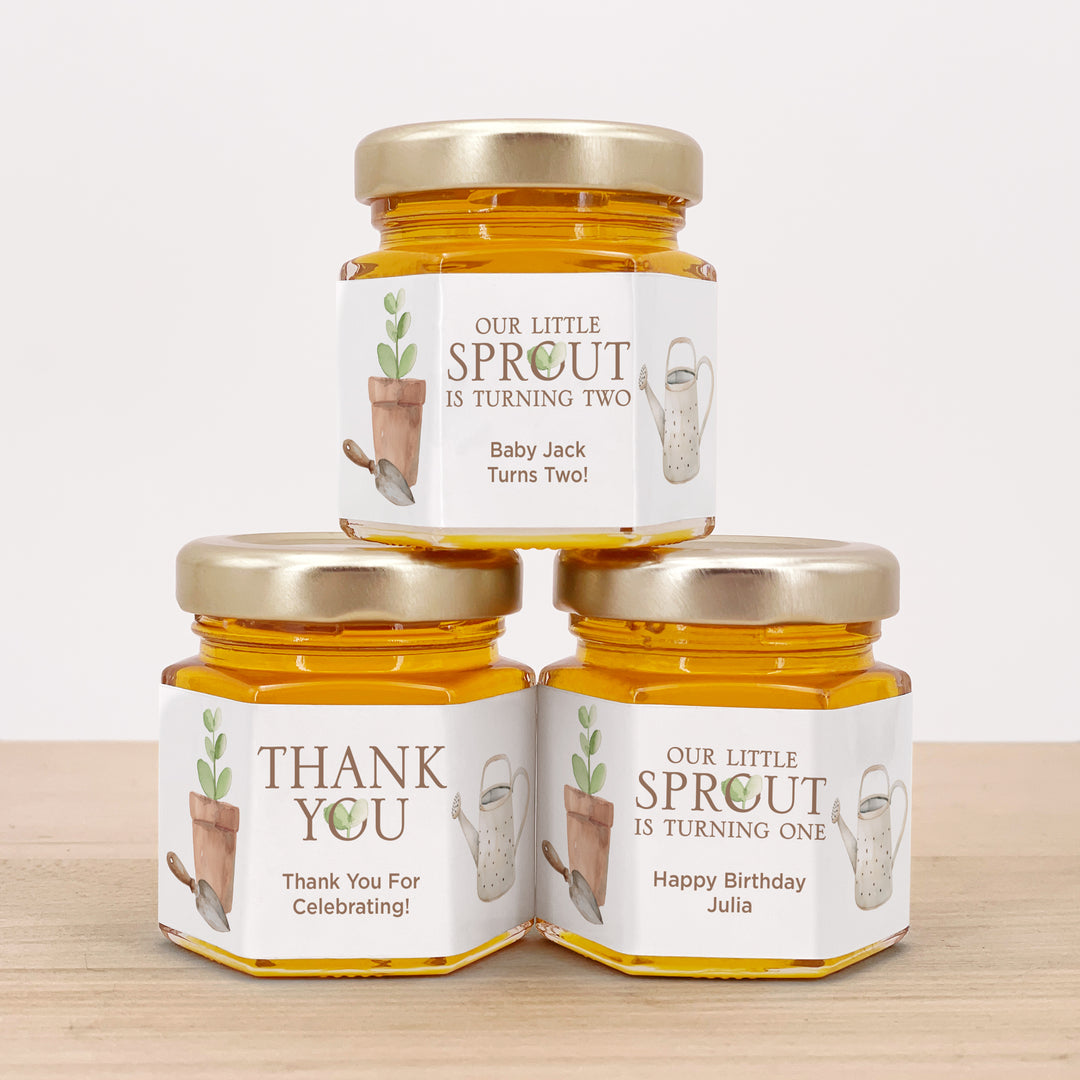 Little Sprout Birthday, Our Little Sprout is Turning One, Birthday Honey Jars