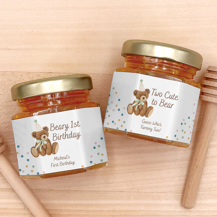 Teddy Bear Birthday, Beary First Birthday, Birthday Honey Jars