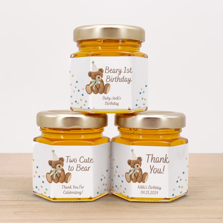 Teddy Bear Birthday, Beary First Birthday, Birthday Honey Jars