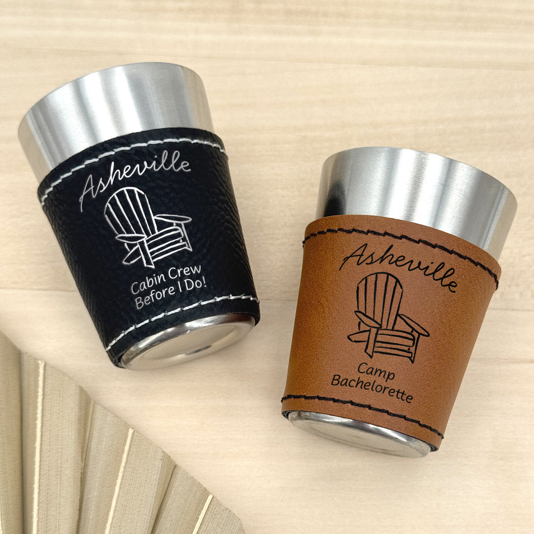 Asheville Bachelorette, Personalized Faux Leather Shot Glasses