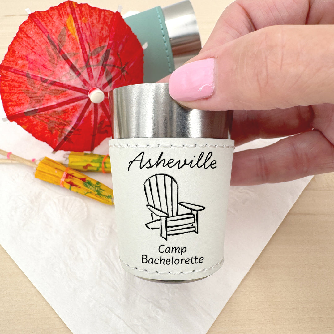Asheville Bachelorette, Personalized Faux Leather Shot Glasses