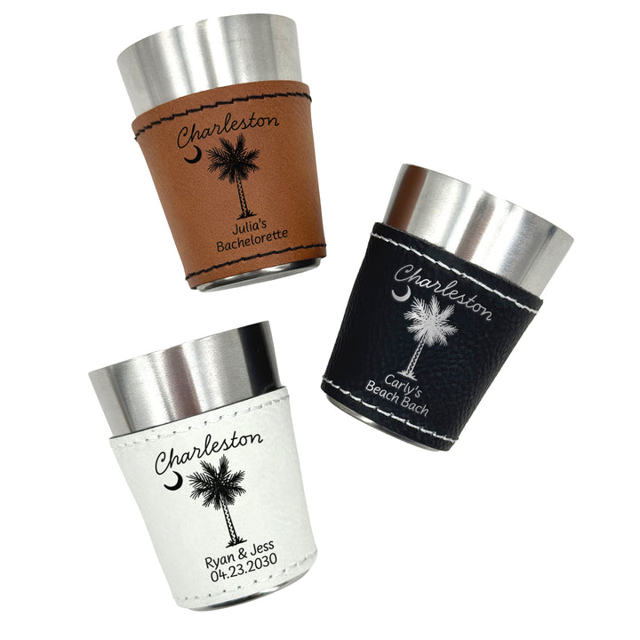 Charleston Bachelorette, Personalized Faux Leather Shot Glasses
