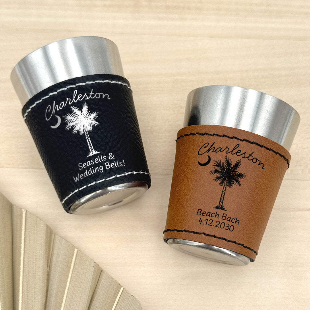 Charleston Bachelorette, Personalized Faux Leather Shot Glasses