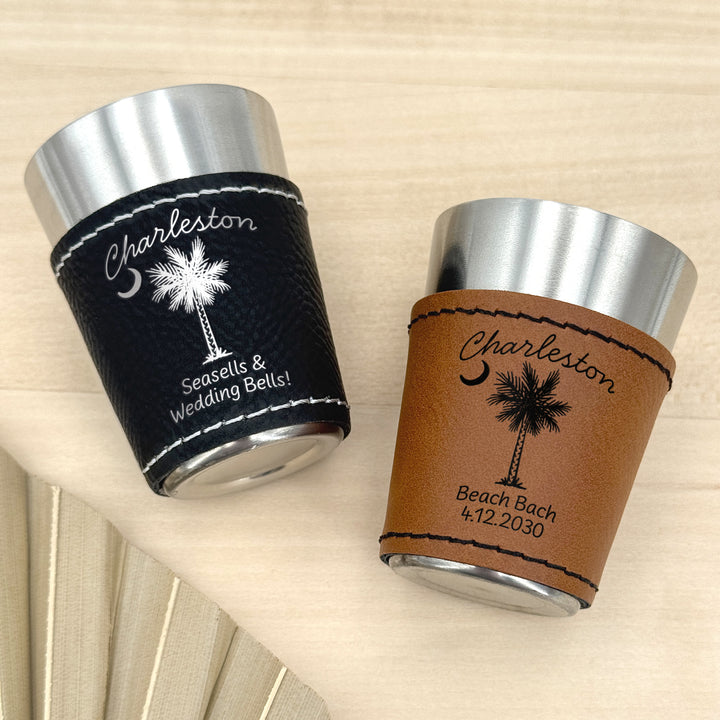 Charleston Bachelorette, Personalized Faux Leather Shot Glasses