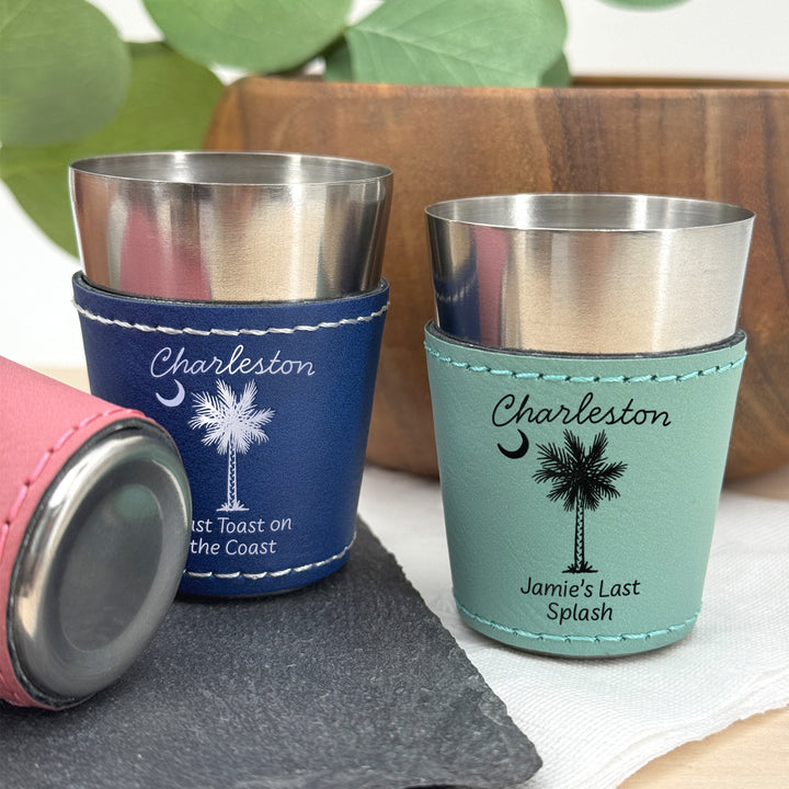 Charleston Bachelorette, Personalized Faux Leather Shot Glasses