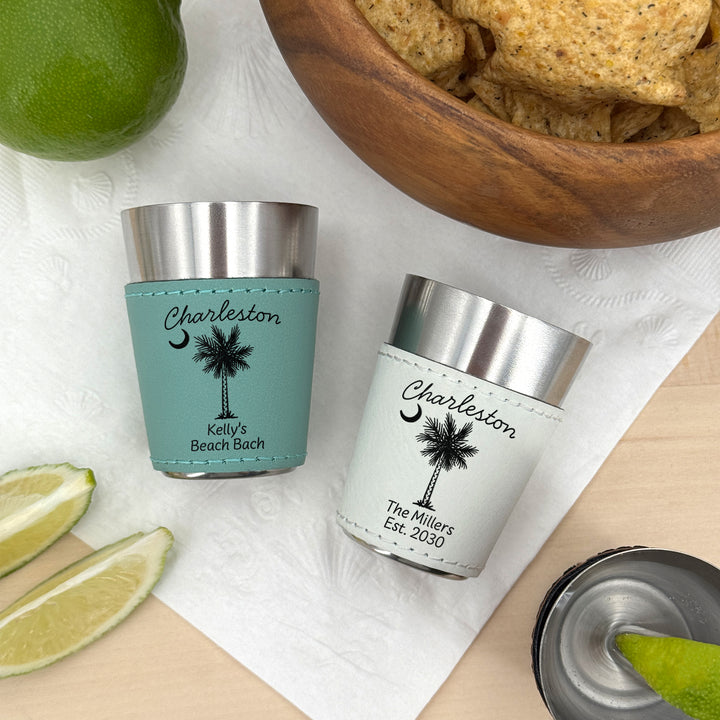 Charleston Bachelorette, Personalized Faux Leather Shot Glasses