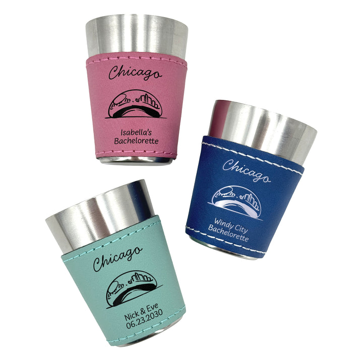 Chicago Bachelorette, Personalized Faux Leather Shot Glasses