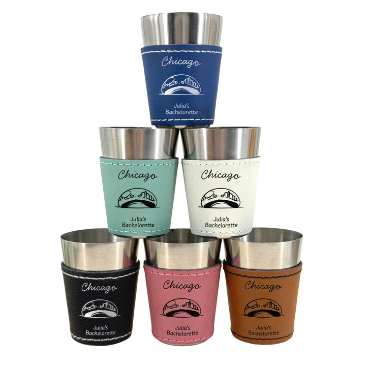 Chicago Bachelorette, Personalized Faux Leather Shot Glasses