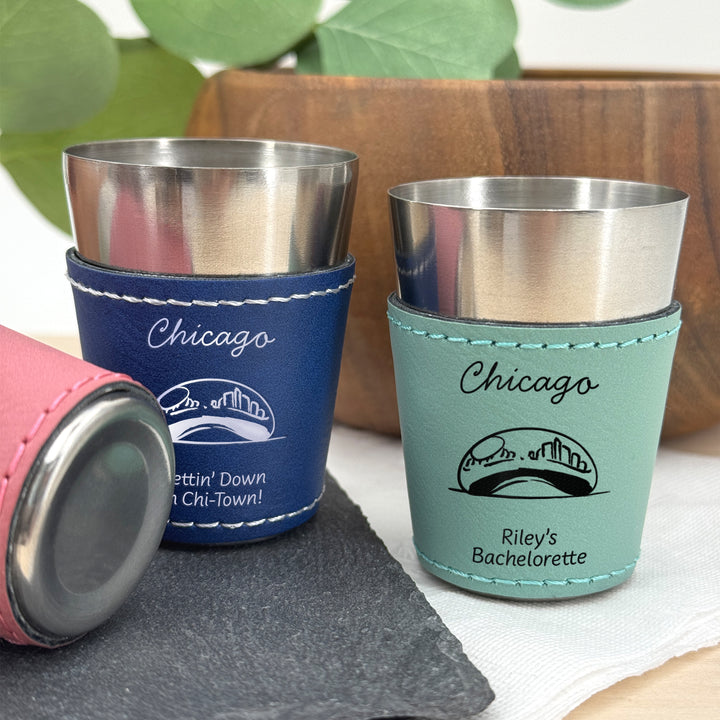 Chicago Bachelorette, Personalized Faux Leather Shot Glasses