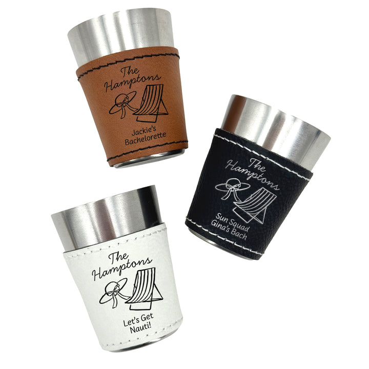Hamptons Bachelorette, Personalized Faux Leather Shot Glasses