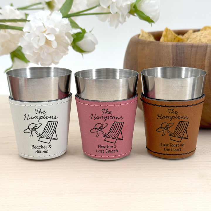 Hamptons Bachelorette, Personalized Faux Leather Shot Glasses