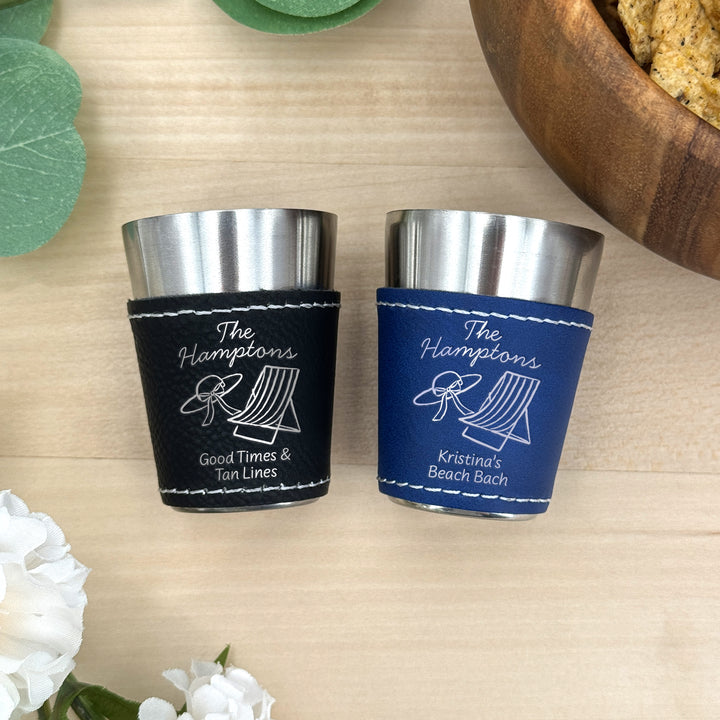 Hamptons Bachelorette, Personalized Faux Leather Shot Glasses