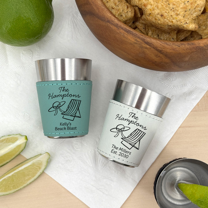 Hamptons Bachelorette, Personalized Faux Leather Shot Glasses