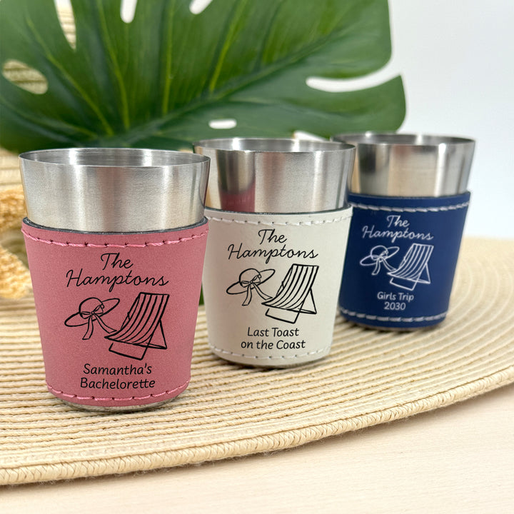 Hamptons Bachelorette, Personalized Faux Leather Shot Glasses