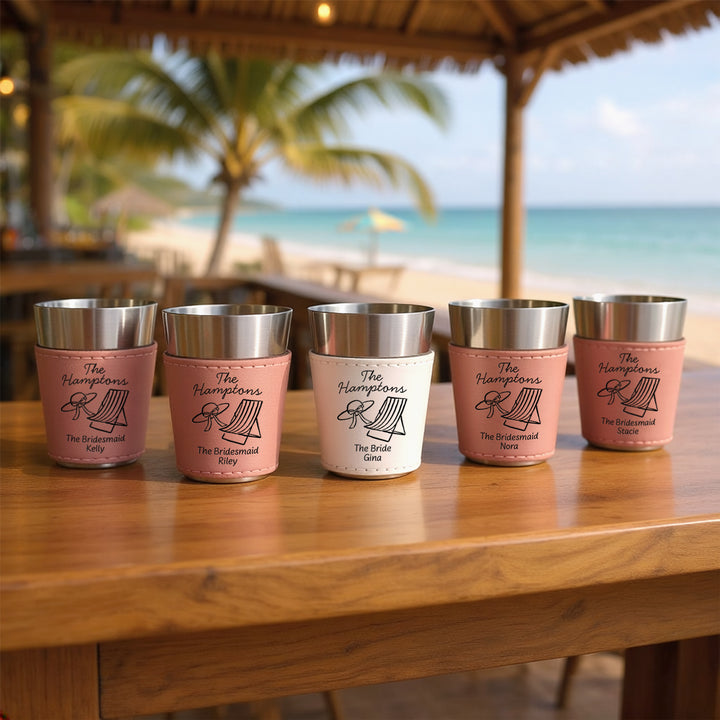 Hamptons Bachelorette, Personalized Faux Leather Shot Glasses