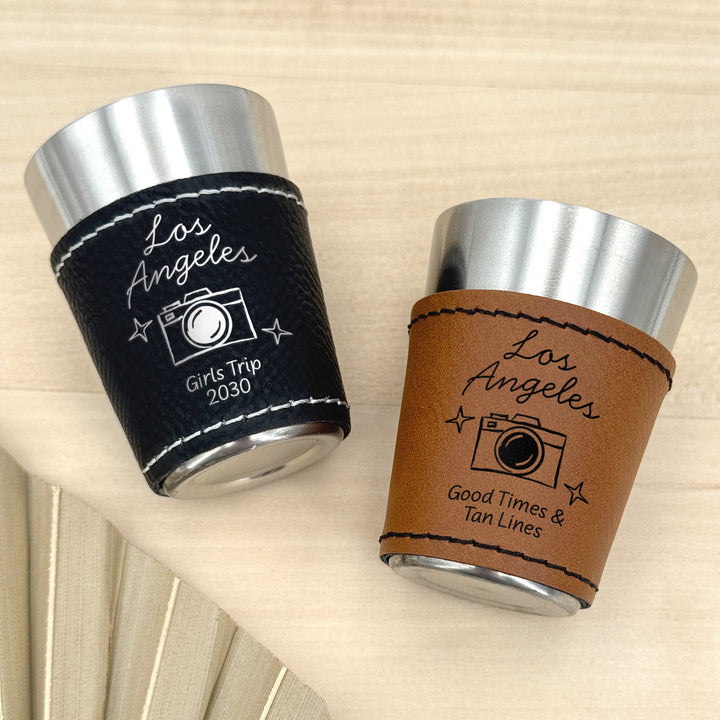 Los Angeles Bachelorette, Personalized Faux Leather Shot Glasses