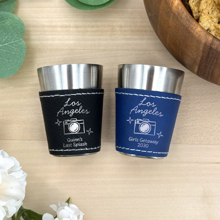 Los Angeles Bachelorette, Personalized Faux Leather Shot Glasses
