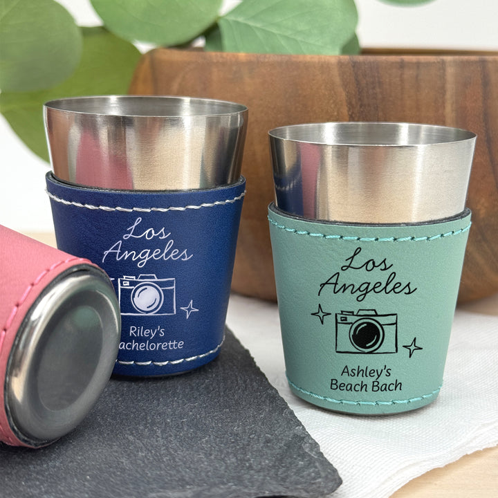 Los Angeles Bachelorette, Personalized Faux Leather Shot Glasses