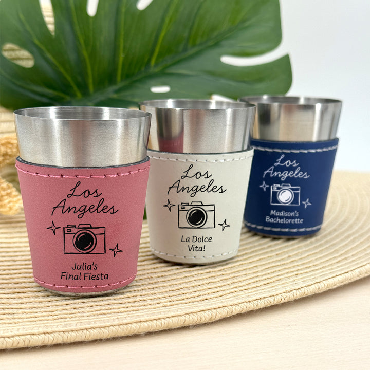 Los Angeles Bachelorette, Personalized Faux Leather Shot Glasses