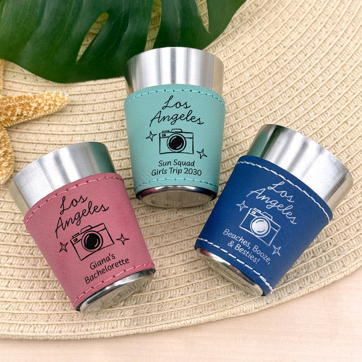 Los Angeles Bachelorette, Personalized Faux Leather Shot Glasses