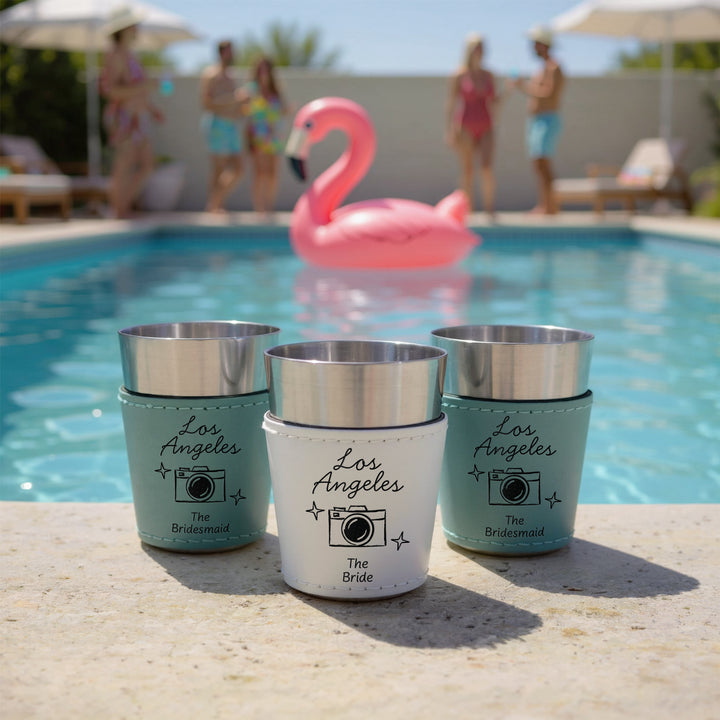 Los Angeles Bachelorette, Personalized Faux Leather Shot Glasses