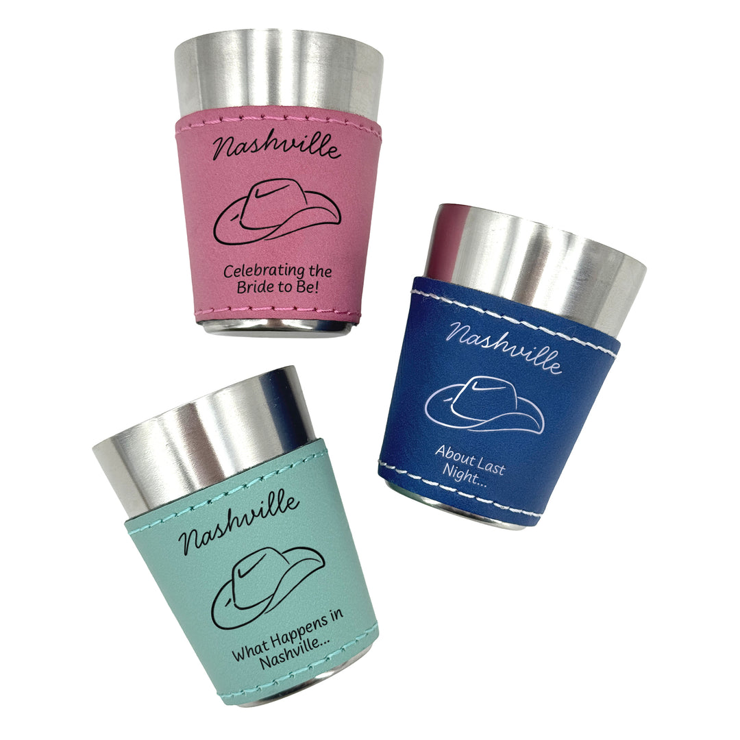Nashville Bachelorette, Personalized Faux Leather Shot Glasses