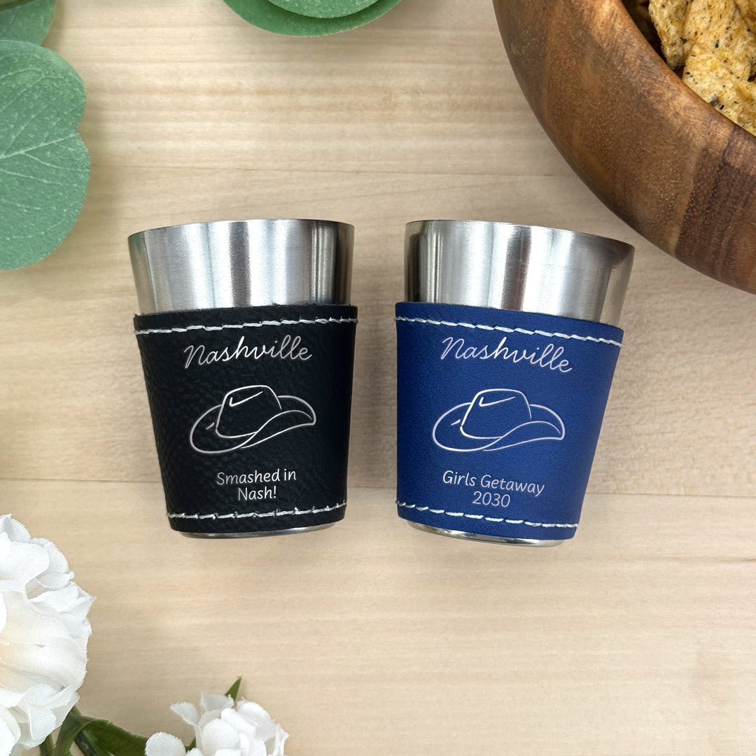 Nashville Bachelorette, Personalized Faux Leather Shot Glasses
