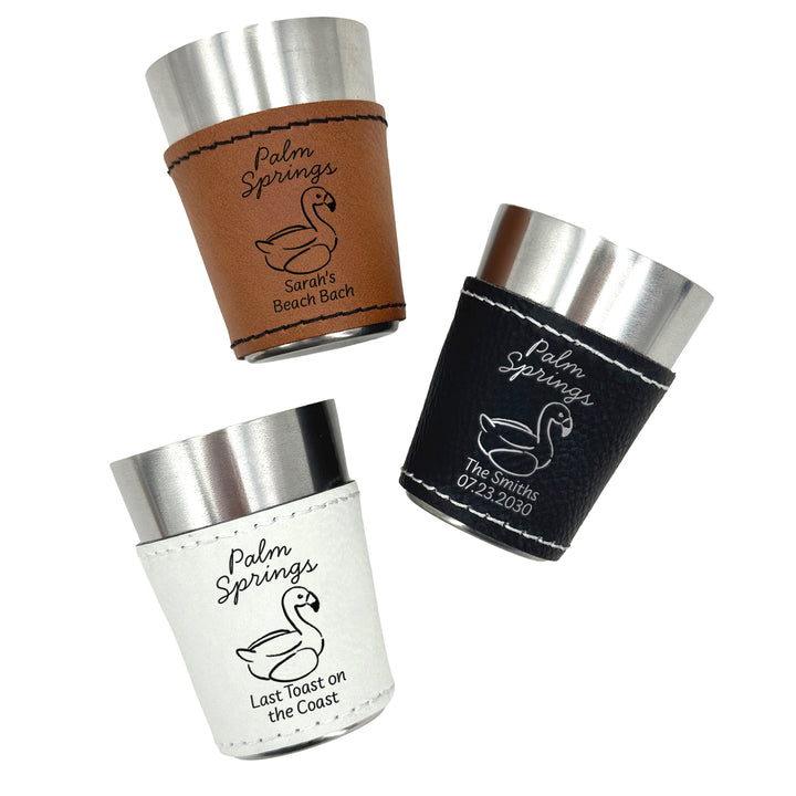 Palm Springs Bachelorette, Personalized Faux Leather Shot Glasses