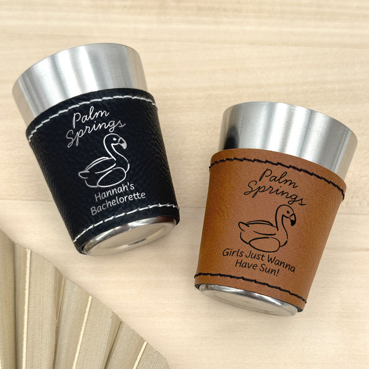 Palm Springs Bachelorette, Personalized Faux Leather Shot Glasses
