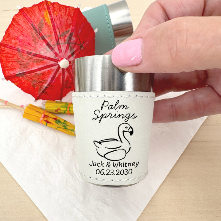 Palm Springs Bachelorette, Personalized Faux Leather Shot Glasses