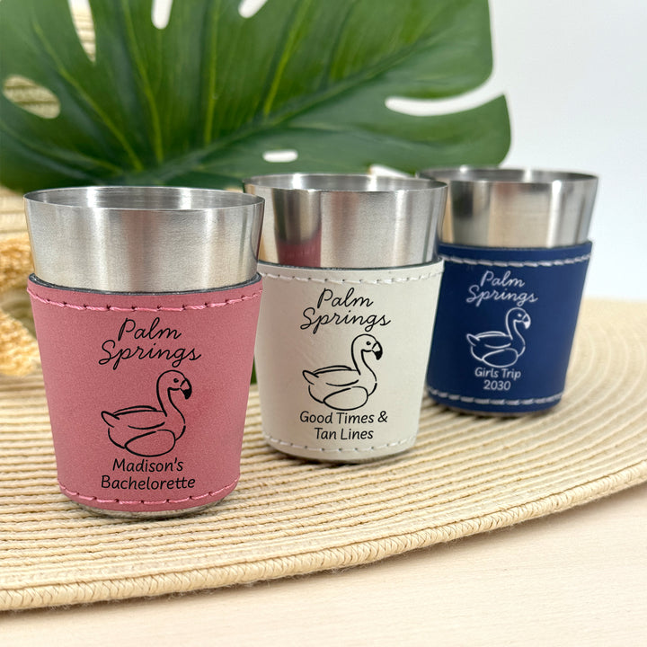 Palm Springs Bachelorette, Personalized Faux Leather Shot Glasses