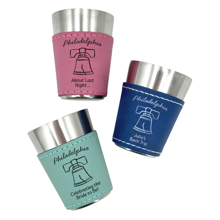 Philadelphia Bachelorette, Personalized Faux Leather Shot Glasses