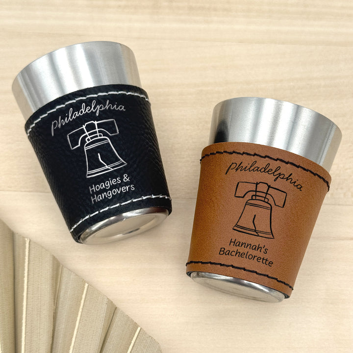 Philadelphia Bachelorette, Personalized Faux Leather Shot Glasses