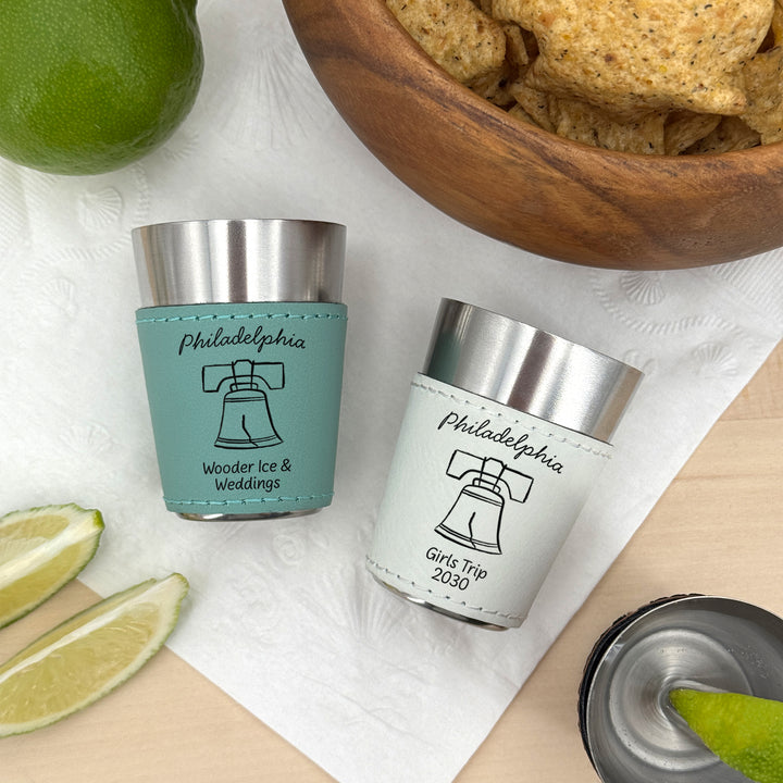 Philadelphia Bachelorette, Personalized Faux Leather Shot Glasses