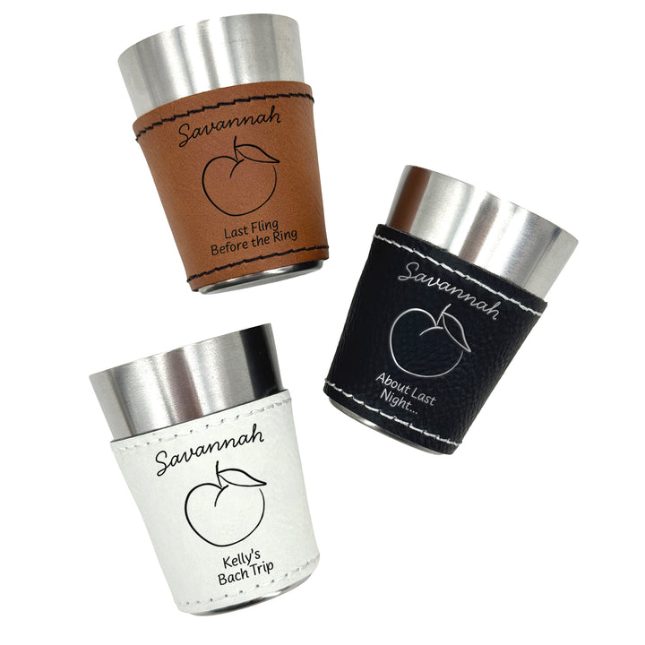 Savannah Bachelorette, Personalized Faux Leather Shot Glasses