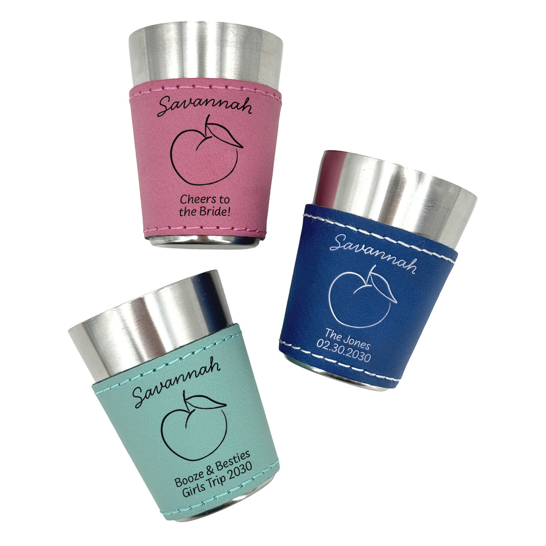 Savannah Bachelorette, Personalized Faux Leather Shot Glasses